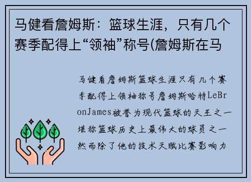 马健看詹姆斯:篮球生涯,只有几个赛季配得上“领袖”称号(詹姆斯在马刺待过吗)